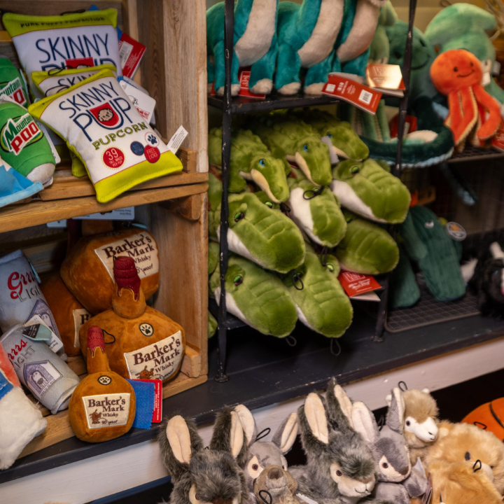 Dog toys and treats display at Bone Appetit pet pantry
