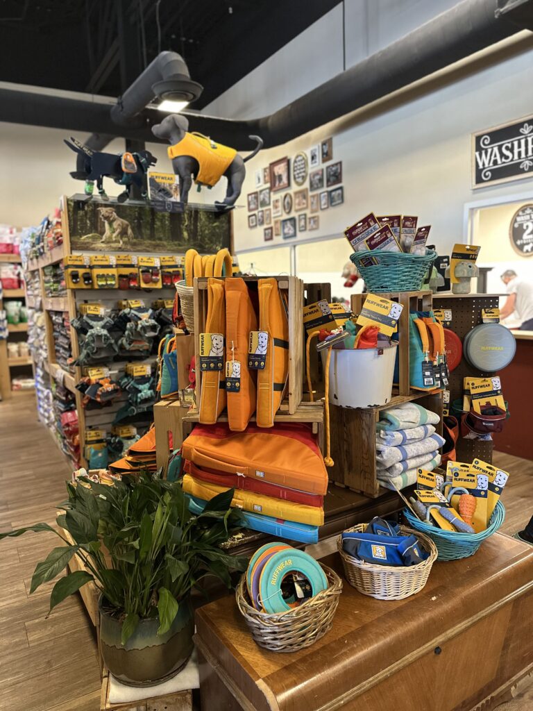 Pet products display inside Bone Appetit Santa Clara Ivins store